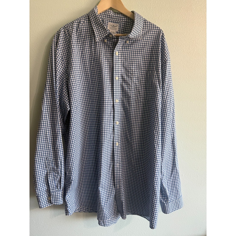 LL Bean Shirt Mens XXL Tall Blue Plaid Long Sleeves Button Up Traditional Fit
